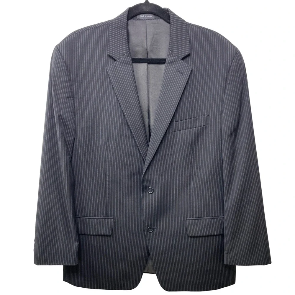 Franco Tassi Wool Pinstripe Blazer Black Grey Mens 44R Business Coat Suit Jacket